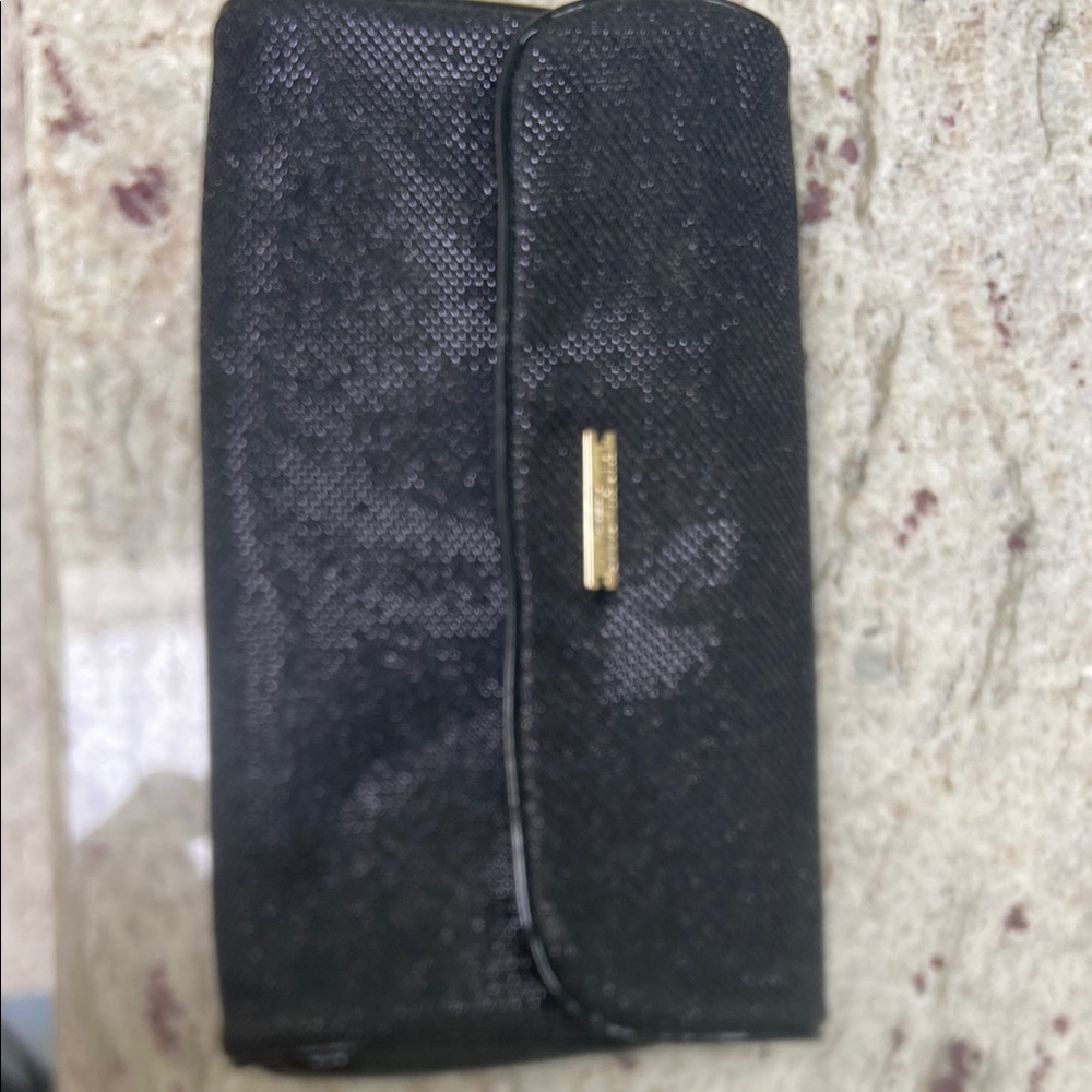 Black Sequin Clutch with Gold Accent, beauty clutch